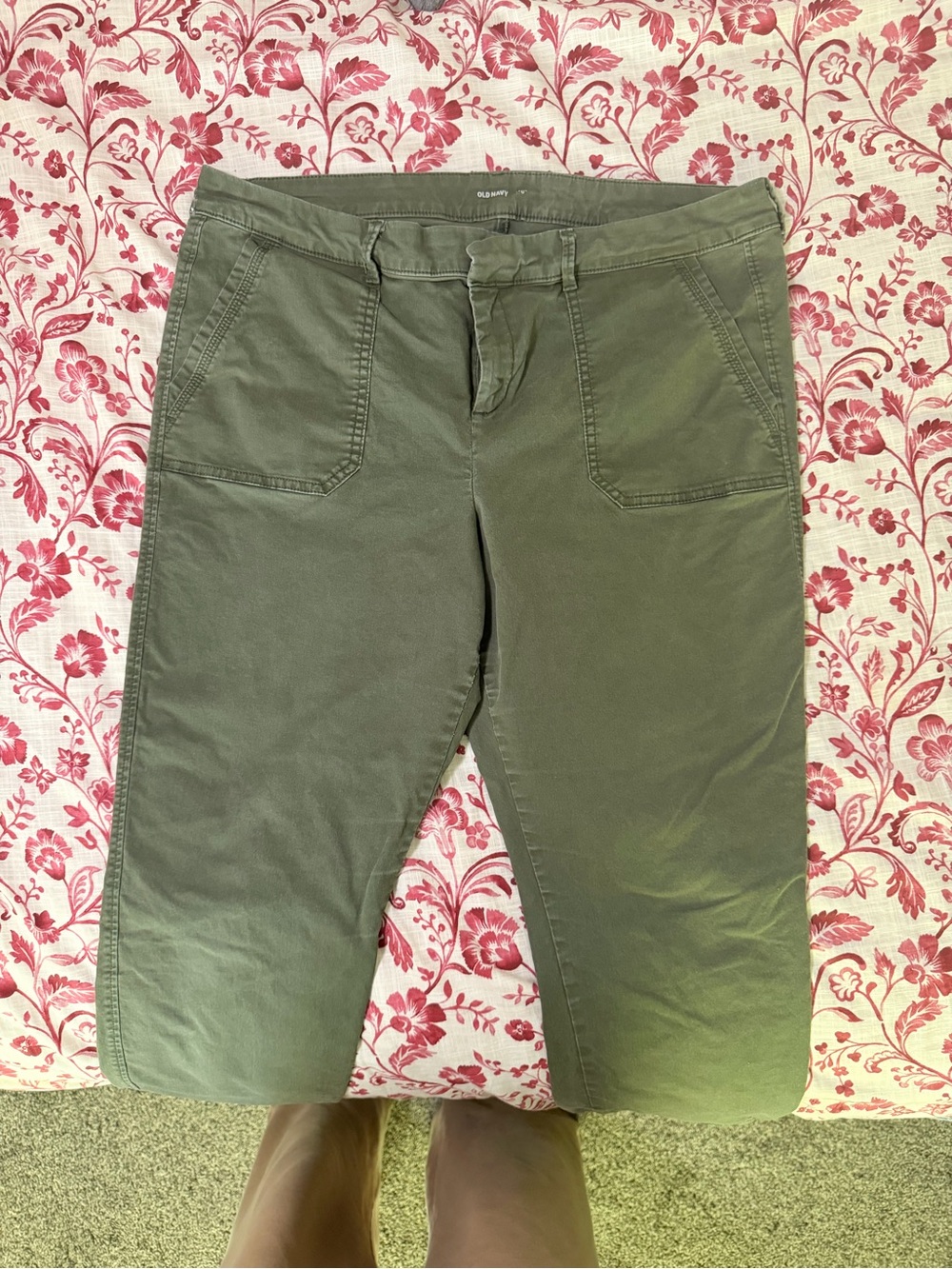 Women's Olive Green Cropped Chino - 16